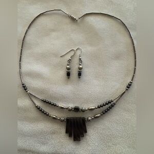 Hematite Black & Liquid Silver Necklace & Earring Set
